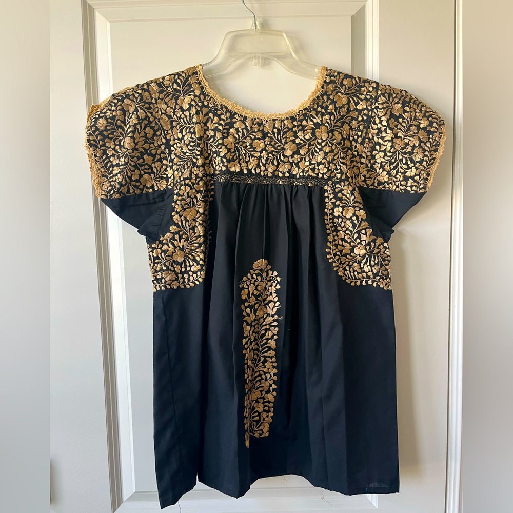 Embroidered floral Gold top